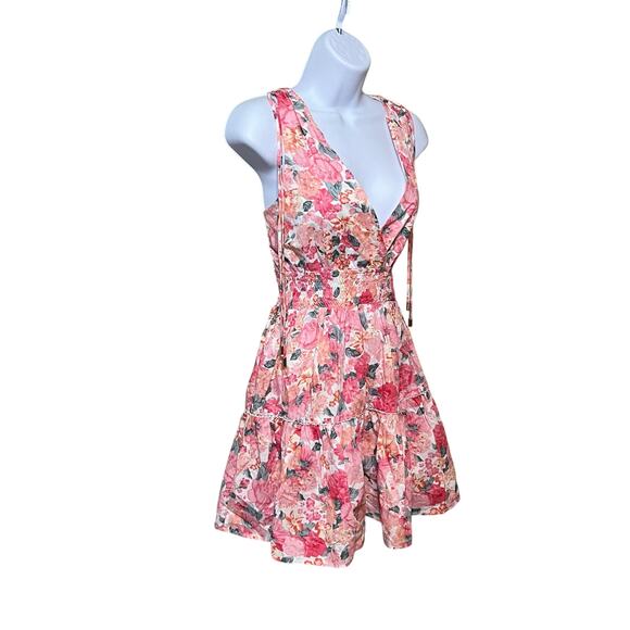 Hello Molly Sandy Shores Mini Dress M Pink Floral Smocked Waist Open Back Preppy - Picture 5 of 10